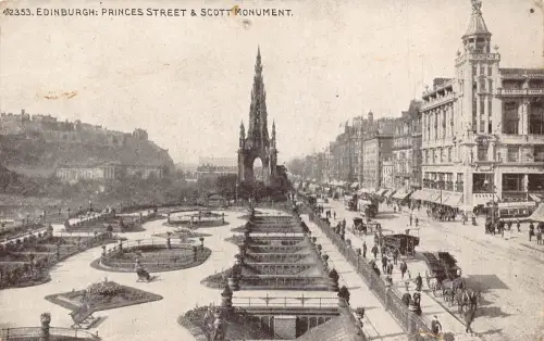 L242 Schottland Pferdekutschen Geschäfte Edinburgh Princes Street Scott Postkarte
