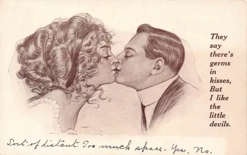 Liebesroman Paar Da sind Keime im Kuss Ich mag kleine Teufel Postkarte B916