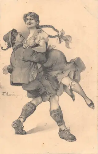 Liebesroman deutsches Paar spielt Flirt Kunst von F Baneis Vintage Postkarte B916