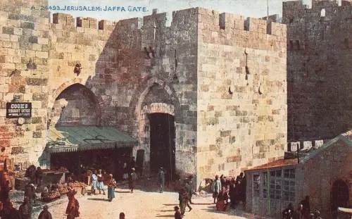 L285 Israel Jerusalem Jaffa Gate kocht Fremdenverkehrsamt Markt Vintage Postkarte