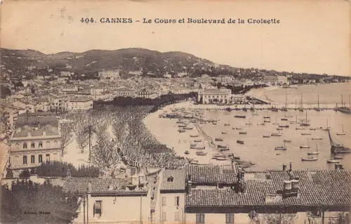 A821 Frankreich 1922 Cannes Cours et Boulevard de Croisette Boote Vintage Postkarte
