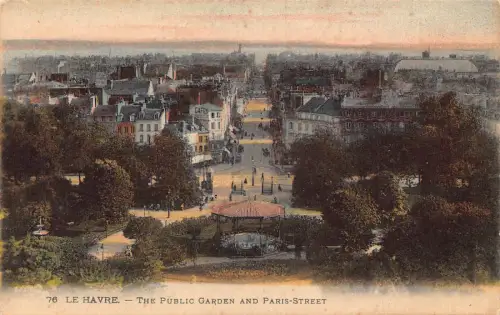 A822 Frankreich Le Havre Öffentlicher Garten und Pariser Straße Vintage Postkarte