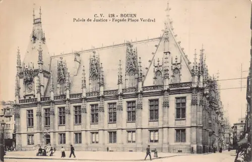 A824 Frankreich Rouen Palais de Justice Fassade Place Verdre Vintage Postkarte