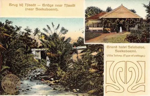 L281 Indonesien Niederländisch Ostindien Brücke Soekaboemi Cottage Villa Johny Postkarte