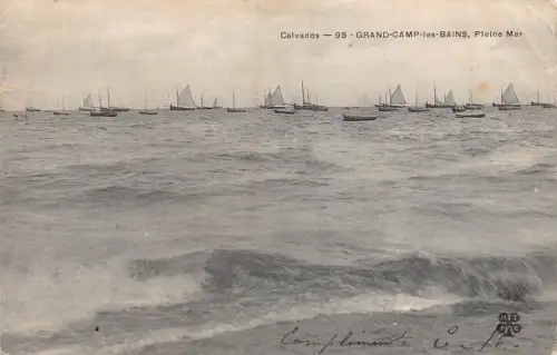 A826 Frankreich 1906 Calvados Grand Camp les Bains Pleine Mer Saling Boote Postkarte