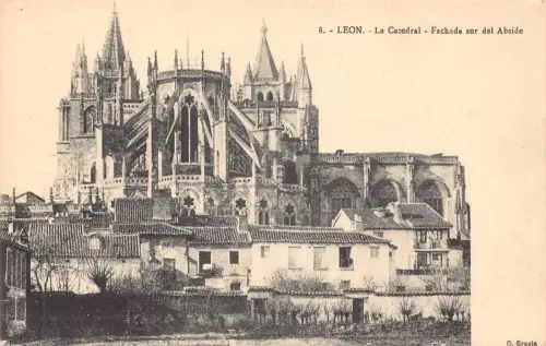 A826 Frankreich Leon Dom Fassade Vintage Postkarte