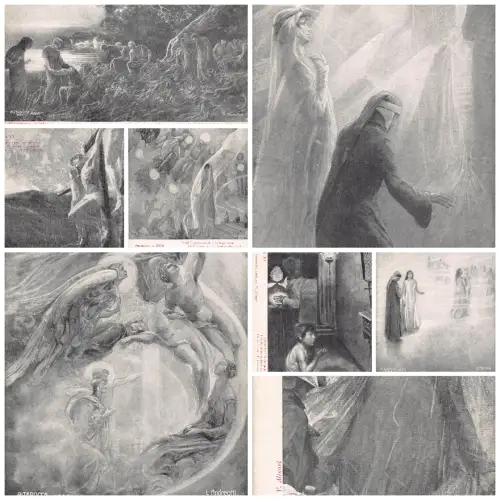 L485 Divina Comedia Paradies Religion Set 8 Vintage Postkarten