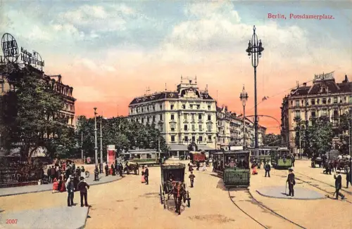 A021 Deutschland Berlin Potsdamerplatz Straßenbahn Waggon Vintage Postkarte