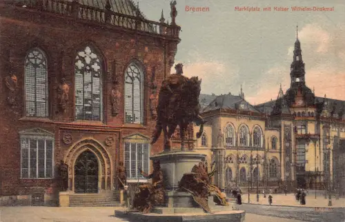 A021 Deutschland Bremer Marktplatz Kaiser Wilhelm Denkmal Vintage Postkarte