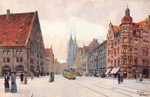 A021 Germany Nürnberg Königstraße Lorenzkirche Gemälde signiert F.S. postkarte