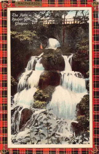 A022 Schottland Die Fälle Rouken Glen Glasgow Tartan Macpherson Vintage Postkarte
