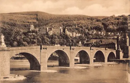 A021 Deutschland Heidelberg Alte Brücke mit Schloss Vintage Postkarte