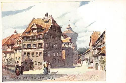 A021 Deutschland Nürnberg Dürerhaus Gemälde signiert Vintage Postkarte