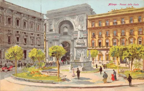 A018 Italien Milano Piazza della Scala Vintage Postkarte