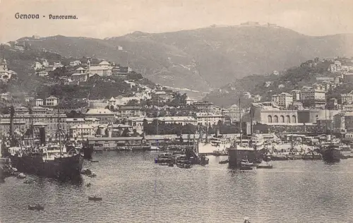 A017 Italien Genua Genua Panoramablick Dampfer Vintage Postkarte