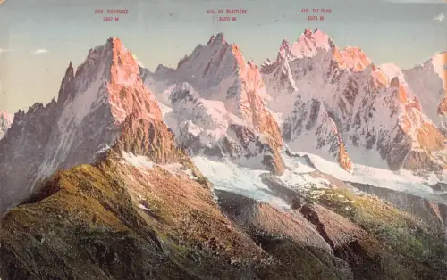 A024 Schweiz Charmoz Aig de Blaitiere Aig Du Plan Chamonix Berg Postkarte