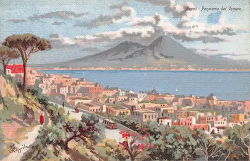 A018 Italien Neapel Napoli Panorama dal Vomero Gemälde signiert Vintage Postkarte