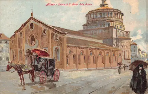 A017 Italien Mailand Milano S Maria delle Grazie Kirche Kutsche Gemälde AK