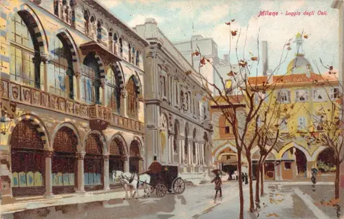 A016 Italien Milano Mailand Loggia degli Osii Kutsche Vintage Postkarte