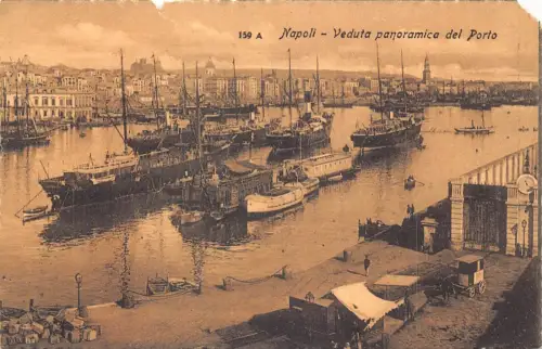A015 Italien Neapel Napoli Panorama Hafen Hafen Dampfschiffe Vintage Postkarte
