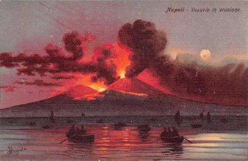 A015 Italien Neapel Vesuv in Eruzione Vulkanausbruch Feuerwehr Boot Postkarte