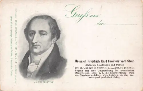 L415 Heinrich Friedrich Karl Freiherr vom Stein Deutscher Staatsmann Postkarte