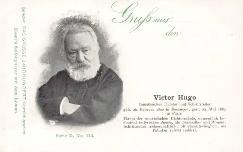 L415 Victor Hugo französischer Romantiker Autor Dichter Essayist Dramatiker Postkarte