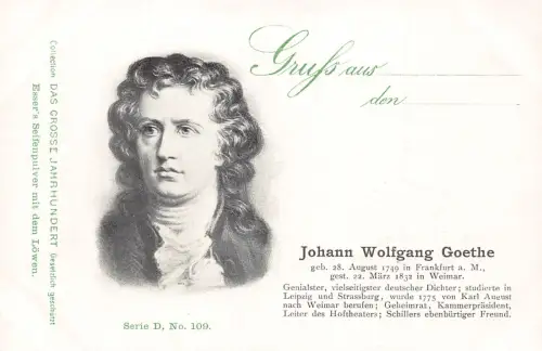 L415 Johann Wolfgang Goethe Dichter, Dramatiker, Schriftsteller, Wissenschaftler ... AK