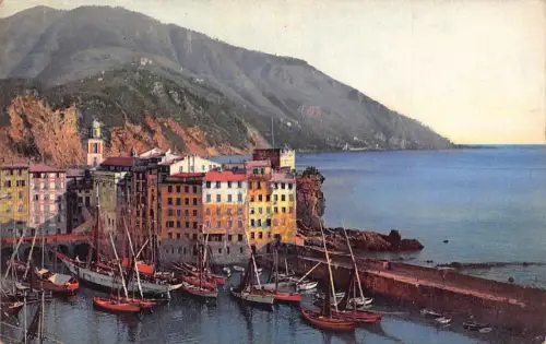 L283 Italien Riviera di Levante Camogli Boote Vintage Postkarte
