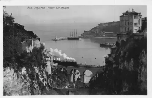 L117 Monaco Ravin Ste Devote Brücke Dampflok Boote Vintage Postkarte