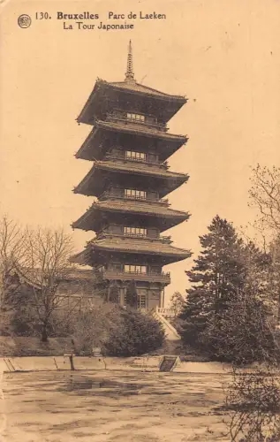L116 Belgien Laeken Park, Japanischer Turm Vintage Postkarte