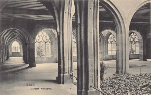 L100 Schweiz Basel Münster Kreuzgang Portikos Vintage Postkarte