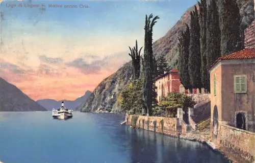 L100 Schweiz 1910 Lago di Lugano Motivo Presso Oria Dampfer Postkarte