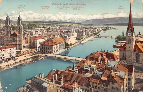L099 Schweiz 1909 Zuerich Alpen Berge Panoramablick Vintage Postkarte