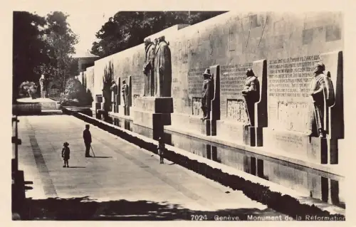 L100 Schweiz Genfer Reformationsmauer Denkmal Vintage Postkarte