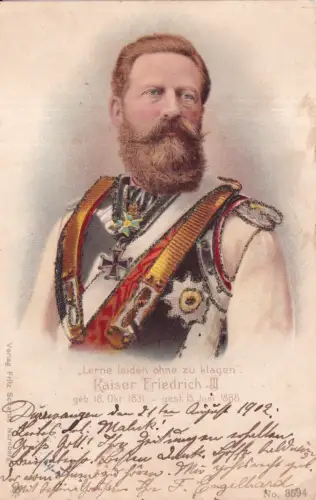 A830 Königtum Adel Kaiser Friedrich III. von Deutschland 1902 Glitzer Postkarte