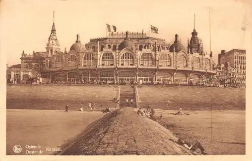 L116 Belgien Oostende Kursaal Schloss Fahnen Vintage Postkarte