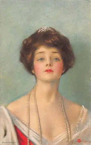 L532 Art Glamour Lady mit Perlenkette von Penly Stanlaws Vintage Postkarte