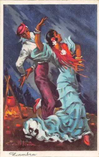 Ethnischer spanischer Tanz Sambra Flamenco Kunst von Givalt Levin Postkarte B918