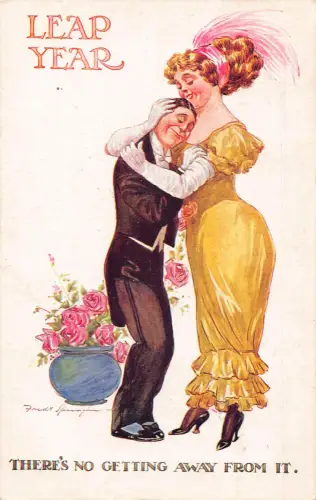 Liebesroman Schaltjahr Paar umarmende Kunst signiert Fred Spurgin 1912 Postkarte B918