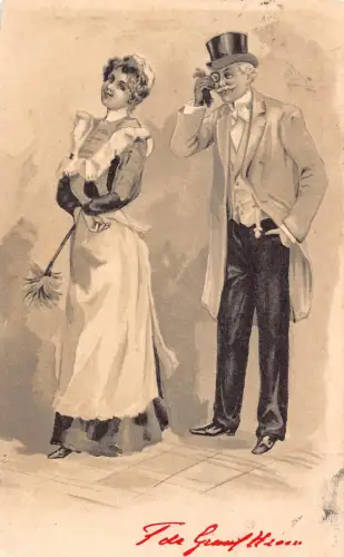 Liebesroman Herr flirtet mit Dienstmädchen 1902 Vintage Postkarte B918