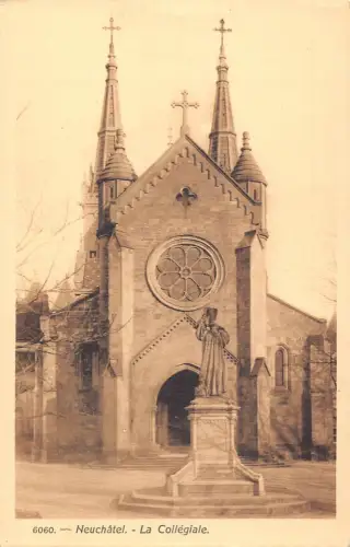 L099 Schweiz Neuenburg La Collegiale Kirche Vintage Postkarte