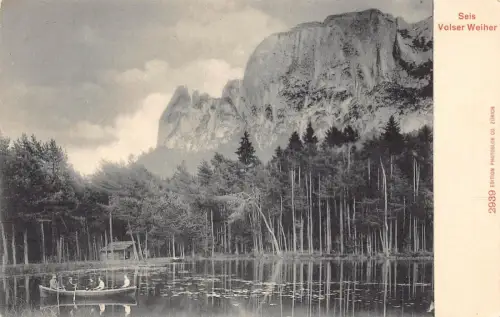 L099 Schweiz Seis Volser Weiher Boot See Vintage Postkarte