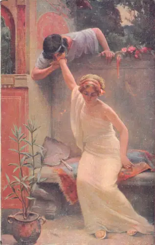 Liebesroman Idylle in Pompeji Handkuss Kunst von Henri Daudin Postkarte B919