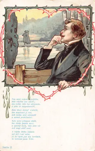 Liebesroman Mann leidet unter Liebesdornen Herz Gedicht Postkarte B919