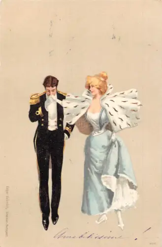 Liebesroman Paar Gentleman küsst Damenhand Mode Postkarte B919