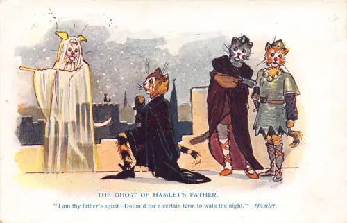 Tiere anthropomorphe Katzen Geister von Hamlets Vater 1906 Postkarte B920
