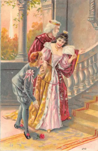 Märchen 1910 König und Prinzessin mit Diener warten auf Treppe Postkarte B919