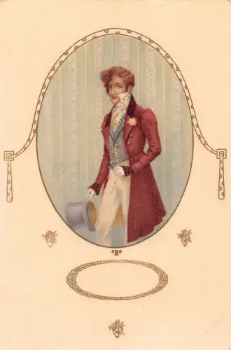 Mode 1907 eleganter Mann in Mantel und Hut Vintage Postkarte B919