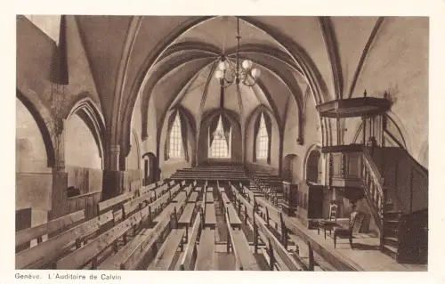 L099 Schweiz Genf Calvin Auditoire Kanzel Innenraum Vintage Postkarte